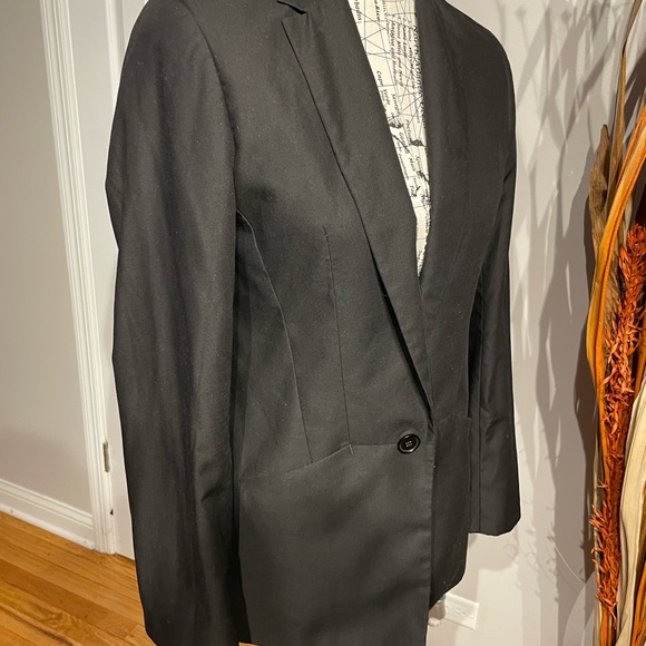 Pinstripe 1-Button Vintage Y2k Fit Flare Rave Oversized long Work Fall Tomboy L - Picture 3 of 7